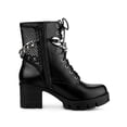 thumbnail image 3 of BLISSFUL STEP Bottines de Combat à Talon Bloc à Chaîne Plateforme pour Femmes Noir 6, 3 of 8