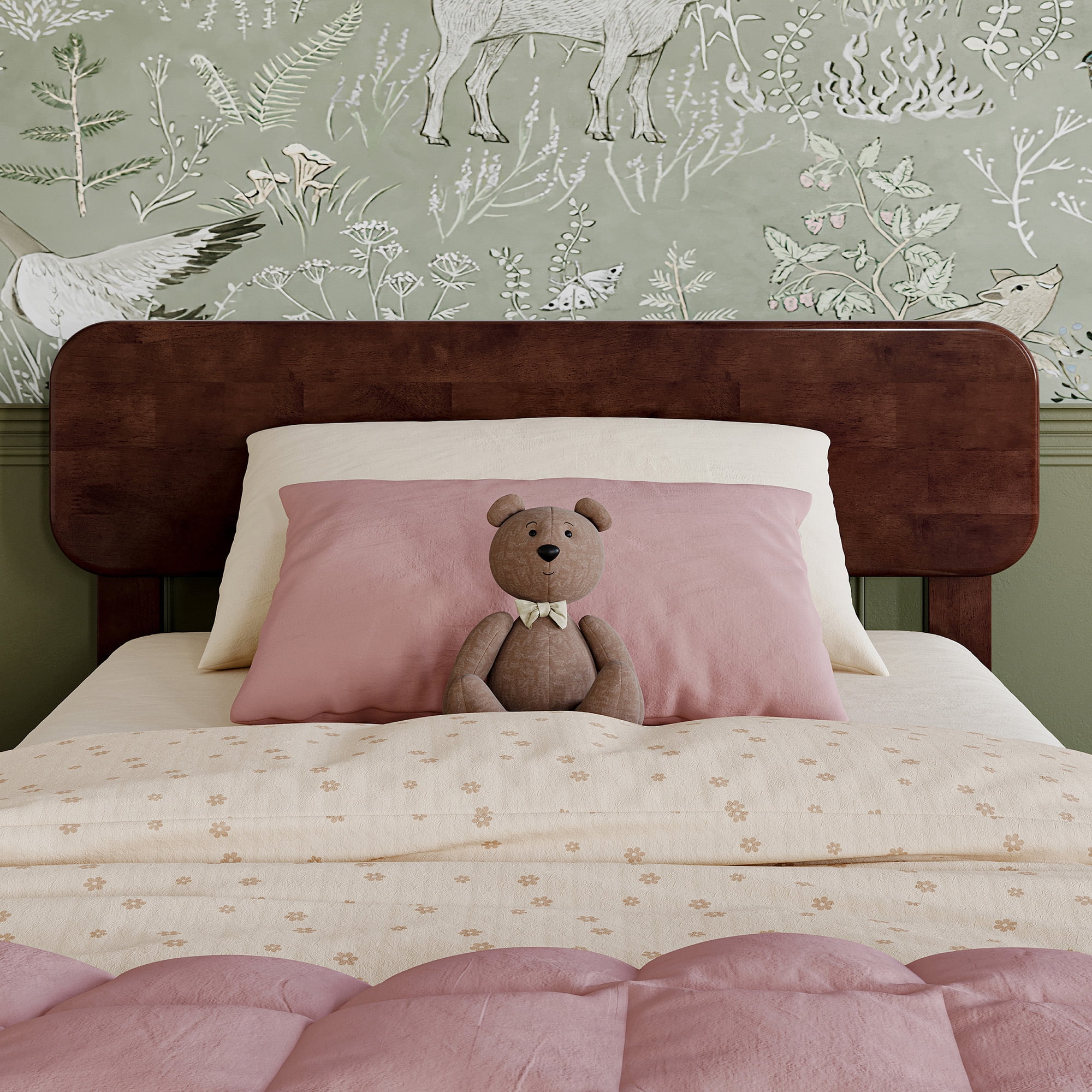 AFI Capri Twin Solid Wood Platform Bed with Panel Footboard and Twin Trundle, Walnut