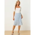 thumbnail image 3 of DARING DIVA Women's Floral Ruffle Hem Elastic Back Split Skirt M Light Blue, 3 of 6