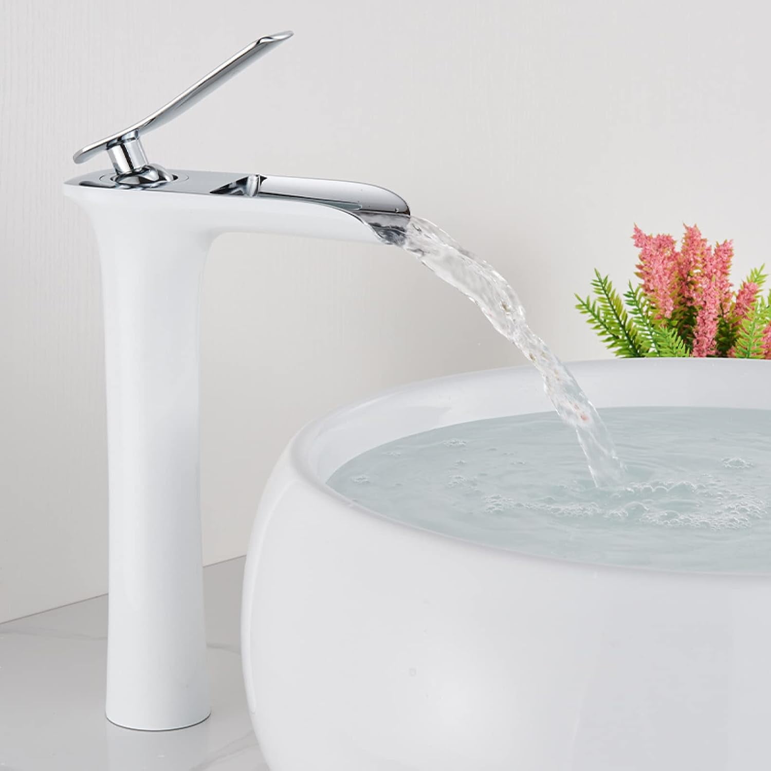 Waterfall Faucet for Bathroom Sink Brushed Gold, Solid Brass, Hot and Cold Water Mixer Tap, Waterfall Single Handle Bathroom Sink Faucet, High