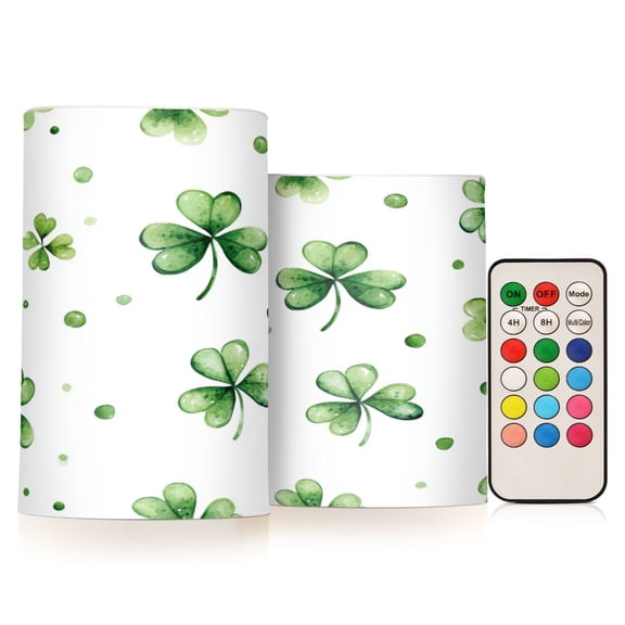 2 PCS Flameless Candles with Remote Timer LED Battery Operated Flickering Candle Light for Wedding Table Home Decoration Gifts Shamrock Leaves