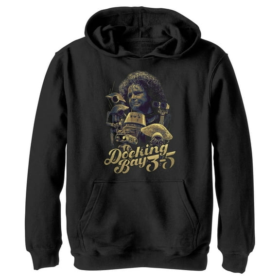 Boy's Star Wars: The Book of Boba Fett Peli Motto Docking Bay 3-5 Pull Over Hoodie Black Small