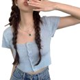thumbnail image 3 of Camiseta corta para mujer, camiseta corta de punto, camiseta corta de punto de verano, camiseta corta de verano para mujer, materiales de la mejor calidad, 3 of 9
