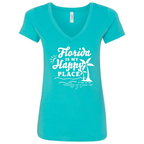 Inktastic Florida is My Happy Place with Palm Trees Women's V-Neck T-Shirt