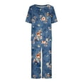 thumbnail image 5 of Atogsazn Women's Pajama Set Loose and Comfy Sleepwear Loungewear Short Sleeve Tee Shirt Top and Capri 2 Piece Pj Set Dark Blue C M on Clearance, 5 of 8