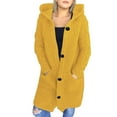 thumbnail image 2 of Lilgiuy Womens Long Sleeve Cable Knit Long Cardigan Open Front Button Hooded Sweater Outerwear Yellow，6（M） Winter Clothes for 2022, 2 of 5