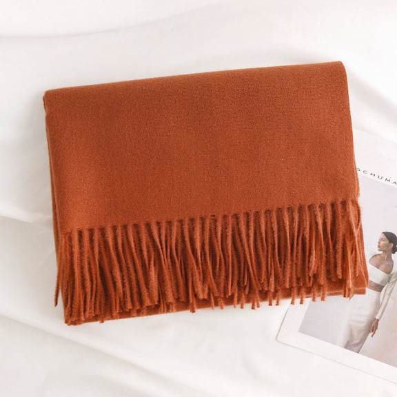Firefly Hope 1 Pack Orange Long Tassel Knit Scarf 78.74×26.77IN, Soft Warm Solid Color Shawl for Winter Cold Weather & Daily Wear