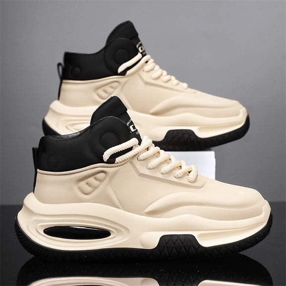 Men'S Chunky Platform Sneakers - Thick Sole Height-Increasing Shoes, Lace-Up Closure, Non-Slip Rubber Outsole - White & Burgundy Accent - for Everyday