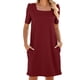 thumbnail image 1 of Vestidos de Mujer con Mangas Color Sólido Cuello Redondo Frenum Manga Corta, Falda de Algodón Casual para Primavera Verano, 1 of 5