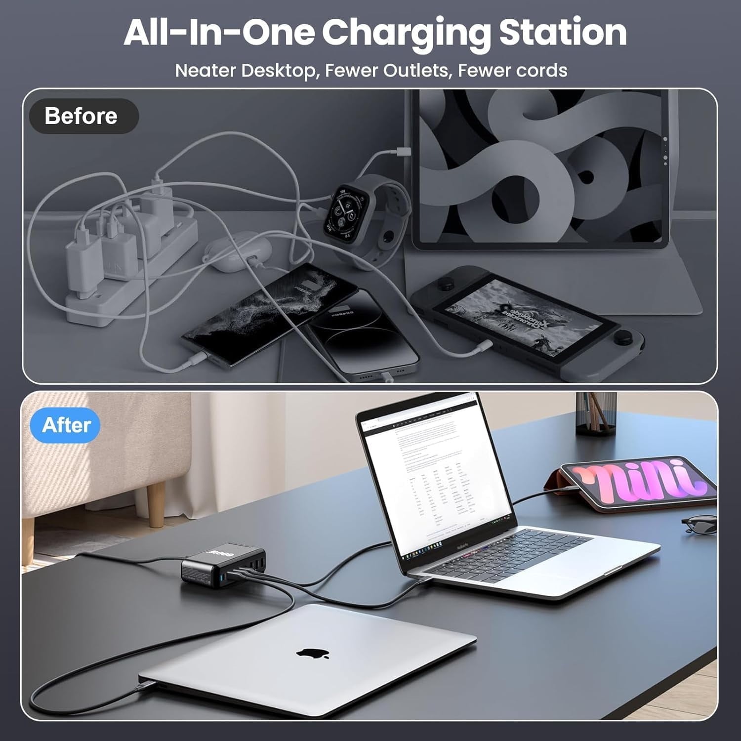 600W USB-C Charger, 100W USB-C Charging Block, 8-Port GaN III Fast Charging Station Hub, 140W PD 3.1 Laptop Charger Adapter Compatible with MacBook Pro/Air, DELL, Steam Deck, iPhone 17/16/15