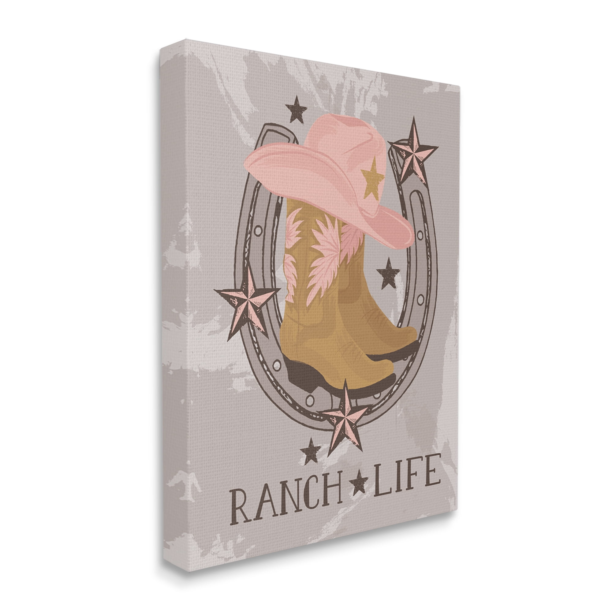 Stupell Industries Ranch Life Cowgirl Horseshoe Nature Painting Gallery Wrapped Canvas Art Print Wall Art, 36 x 48