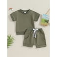 thumbnail image 3 of Musuos Toddler Baby Summer Clothes 6 12 18 24M 3T Solid Color Short Sleeve Round Neck T-Shirt with Shorts 2Pcs Outfit, 3 of 10