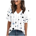 thumbnail image 2 of T-Shirt for Women Geometric Vertical Stripe V Neck Short Sleeve Loose Fit Modern Graphic Casual Fashion Tee Top, 2 of 5