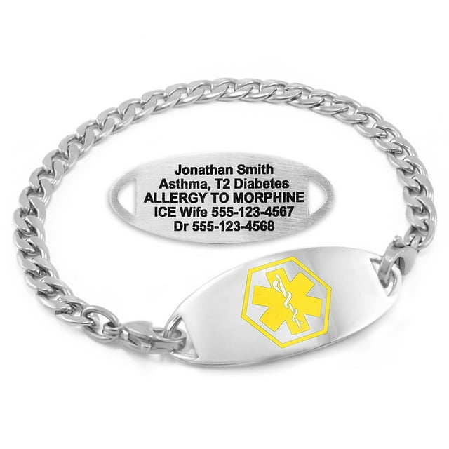 MedicEngraved Bracelet d'Alerte Médicale Personnalisé en Acier Inoxydable - Maillon Gourmette 5 mm