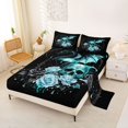 thumbnail image 2 of Homewish Gothic Skull Dragon Bed Sheets,Rose Floral Full Size Sheets,Light Green Halloween Decor,4pcs,1 Flat Sheet, 1 Fitted Sheet and 2 Pillowcases, 2 of 6