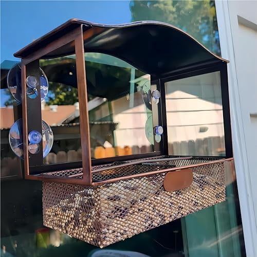 Window Bird Feeder, Metal Bird Feeder Window with Wide View, Window Bird Feeders with Strong Suction Cups, Wild Bird Feeders for Bird Watching Presents$$Garden & Patio