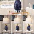 thumbnail image 4 of Miniyam Set of 2 Pineapple Table Lamps, 3 way Dimmable Ceramic 22" Table Lamp Navy Blue Modern Table Lamp with USB Port, Tall Coastal Table Lamps for Bedroom, Bulbs Included, 9W, 4 of 7