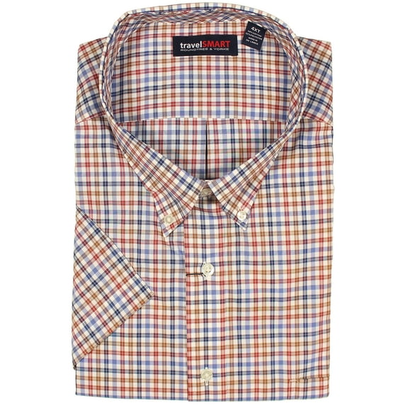 Roundtree & Yorke TravelSMART Men's Short Sleeve Button-Down Shirt Non-Iron Regular Sizes (Small, White 540 Multicolor)