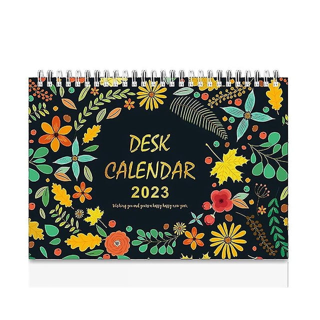 Calendario de escritorio Impresión en inglés Patrón claro Encuadernación en espiral doble Organizador de agenda anual flexible autónomo Suministros de oficina 2023 Escritorio de pie Cal