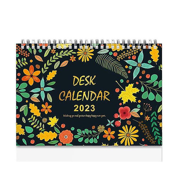 Calendario de escritorio Impresión en inglés Patrón claro Encuadernación en espiral doble Organizador de agenda anual flexible autónomo Suministros de oficina 2023 Escritorio de pie Cal
