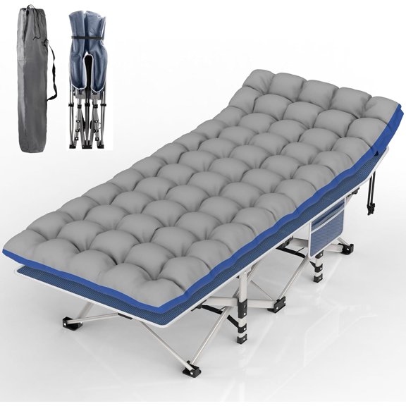 Camping Cot, Folding Camp Bed for Adults with Soft Thicker Cushion