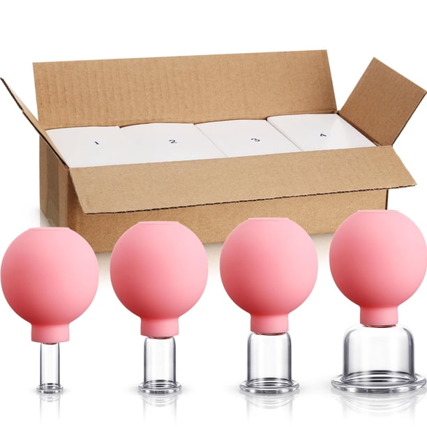 Set de ventosas BBTO de vidrio y silicona, 4 piezas, rosa, para cuerpo