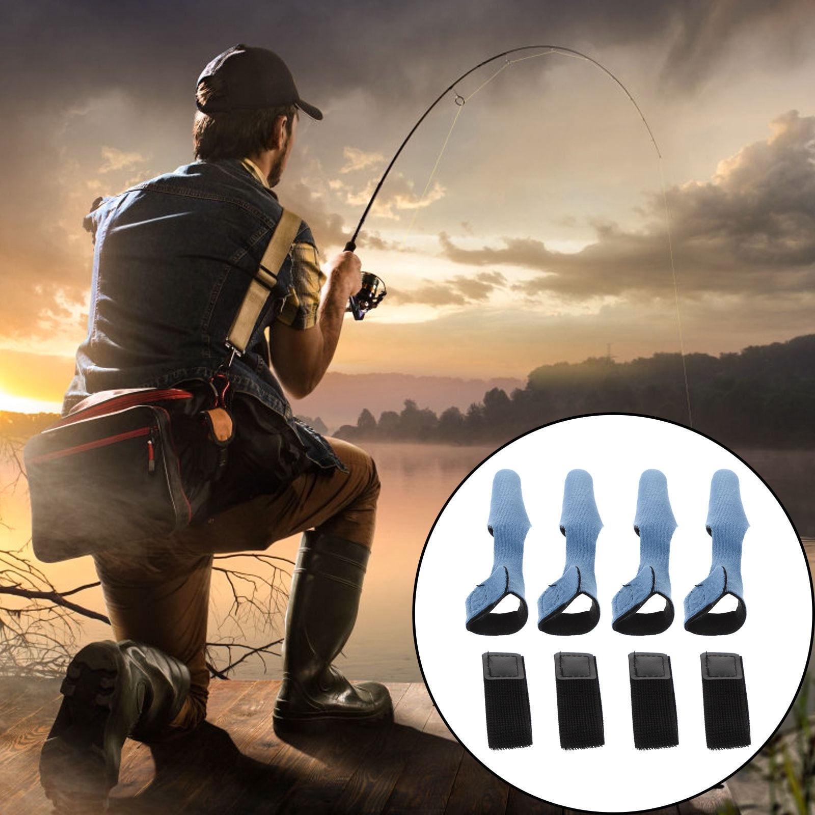 OULII Fishing Rod Cover Blue Portable and Easy to Carry 4Sets