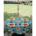 thumbnail image 2 of Outdoor Tablecloth with Umbrella Hole, Boho Turquoise Spillproof Waterproof Outdoor Table Cover, Geometric Minimalist Colorful Floral Patio Tablecloths for Party/Garden/Picnic, Round 60 inch, 2 of 9