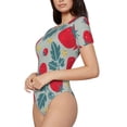 thumbnail image 2 of KLL Women 's Crew Neck Bodysuit Jumpsuits Tomato Print Short onesies Stretch T Shirts, 2 of 7