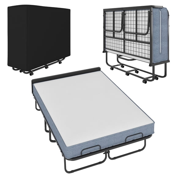 Mjkone Full Size Folding Bed with Mattress,Rollaway Bed for Adults,Foldable Rollaway Bed with Wheels for Bedroom/Guest Room