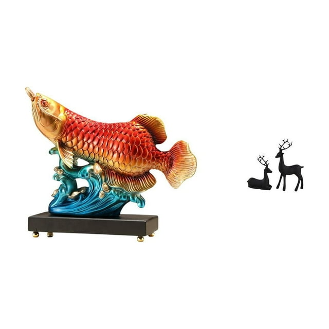 Estatua de arowana, decoración Feng Shui, estatua de reno, figura de resina, escultura decorativa, arte moderno, ideal para el hogar o la oficina.
