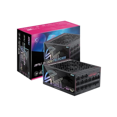 MSI - MPG Ai1300TS PCIE5 - Full Modular - 80 Plus Titanium 1300W - SiC MOSFETs - GPU Safeguard+ Gaming Power Supply - Black