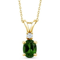 Gem Stone King 1.25 Ct Green Chrome Diopside 18K Yellow Gold Plated Silver Pendant with Chain