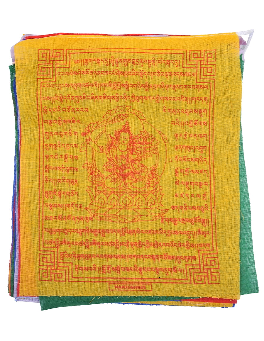 The Collection Royal Tibetan Prayer Flags Outdoor, Zen Flag, Colorful Buddhist Banner, Chakras Flags, Sacred Geometry Flag, Made in Nepal Wind Horse Flag, Traditional Mantras ( Manjushree)