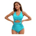 thumbnail image 3 of Top-kevin Women's One Piece Swimsuit Wide Straps V Neck Ruched Textured Ribbed Twist Back, 3 of 11