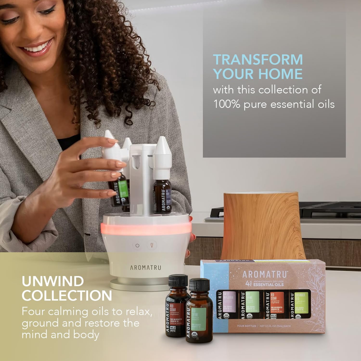 AromaTru Essential Oil Kits (Unwind Scent)- Organic and Wildcrafted – No Synthetic Fillers – ISO Lab Certified for Purity – Ethically Sourced from Sustainable Origins