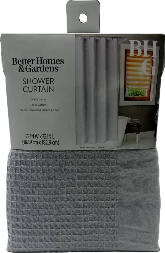 Better Homes & Gardens Waffle Stripe Shower Curtain – Soft Silver, 72" x 72" – Textured Fabric for Modern Bathroom Décor