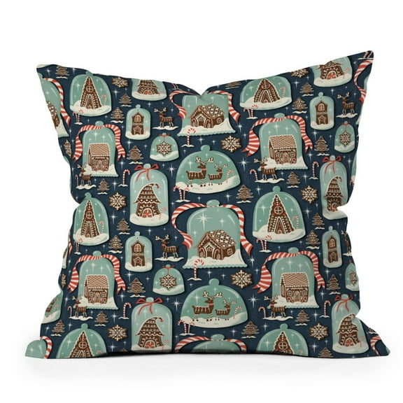 16"x16" Heather Dutton Gingerbread Village Square Throw Pillow Blue: Christmas Decor, Indoor Use, Zippered
