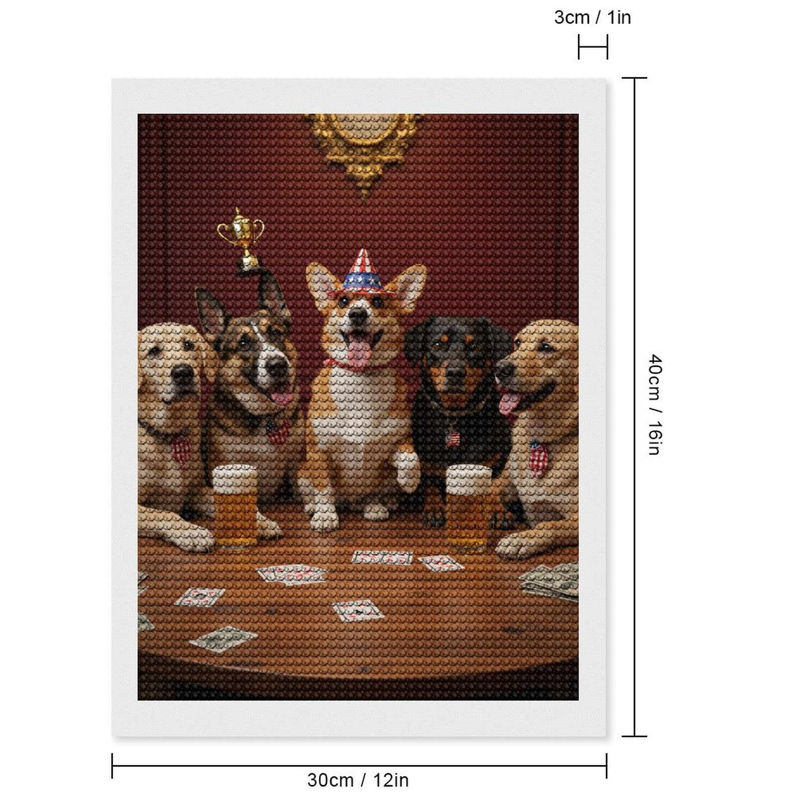 Diamond Art Kits for Adults, Dogs Playing Poker With Trophy 5D Diamond Painting Kits for Adults Beginners, DIY Full Drill Diamond Painting, Gem Art and Crafts 12x16