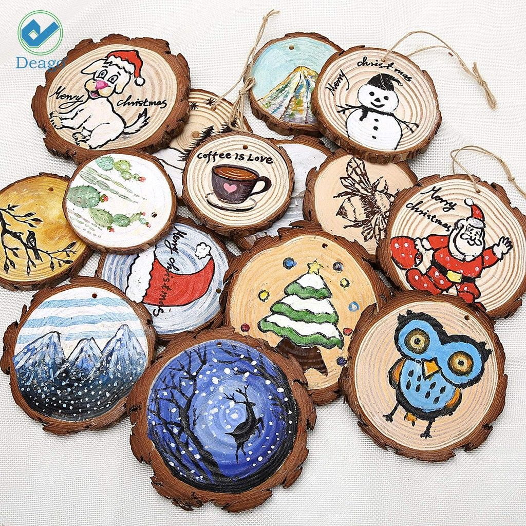 10 Pcs 4.2-4.7 Inch Natural Wood Slices, Round Wood Christmas Ornaments,  Unfinished Wood Rounds Craft Wood Kit, Round Wood Discs for Crafts 