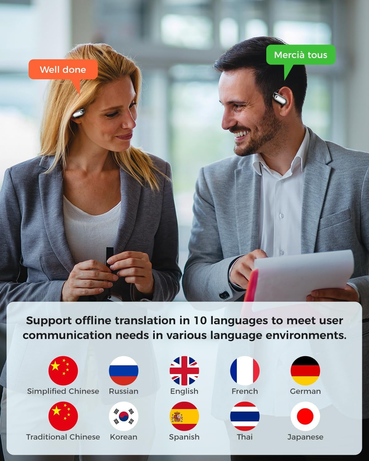 AI Language Translator Earbuds, 144 Languages Real-Time Translation, 3-in-1 Bluetooth Headphones
