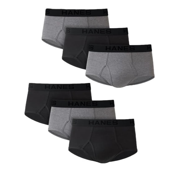 Hanes Men's Tagless Cotton Brief (Pack of 6), Black/Grey, X-Large