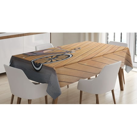 

Ambesonne Steampunk Tablecloth Rectangular Table Cover Vintage Bicycle Wall 60 x90 Sand Brown Black Grey