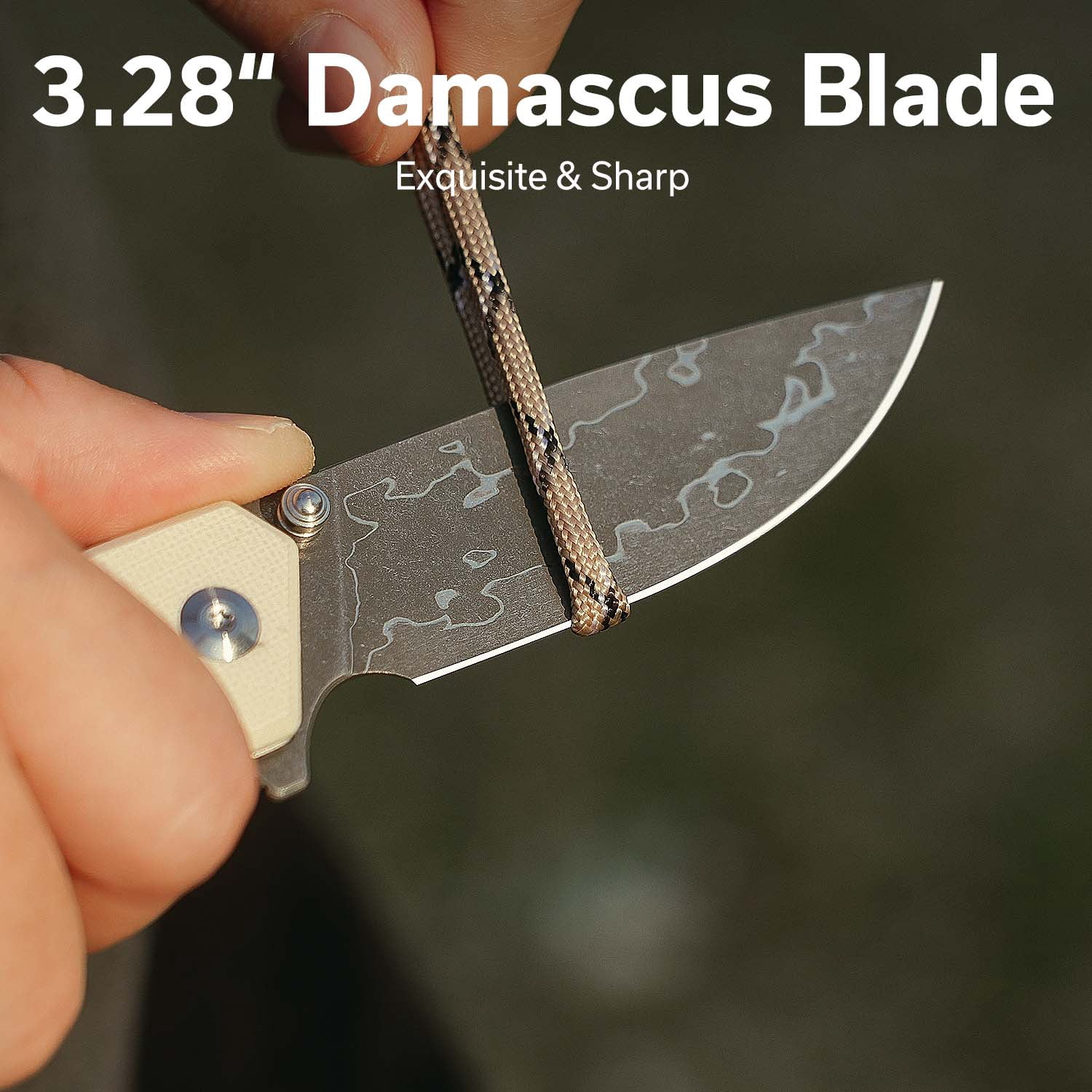 CIVIVI Merit Pocket Knife, Folding Knife with 3.28" Damascus Blade G10 Handle, Lightweight Knife with Reversible Pocket Clip for Camping Hiking Indoor & Outdoor, C24012-DS1, Ivory