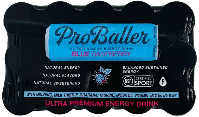ProBaller Ultra Premium Energy Drink – Blue Raspberry - ZERO- NSF SPORT CERTIFIED- Natural Clean Energy - Biotin, Electrolytes, Essent B-Vitamins- B12 (Methylcobalamin) + more. 12 fl oz (pack of 15)