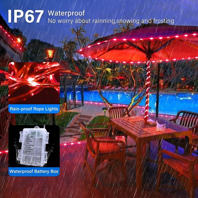 Red Led Ip67 100ft LED Rope Light 100ft Red LED Rope Light – 8 Modes, Remote Control ...