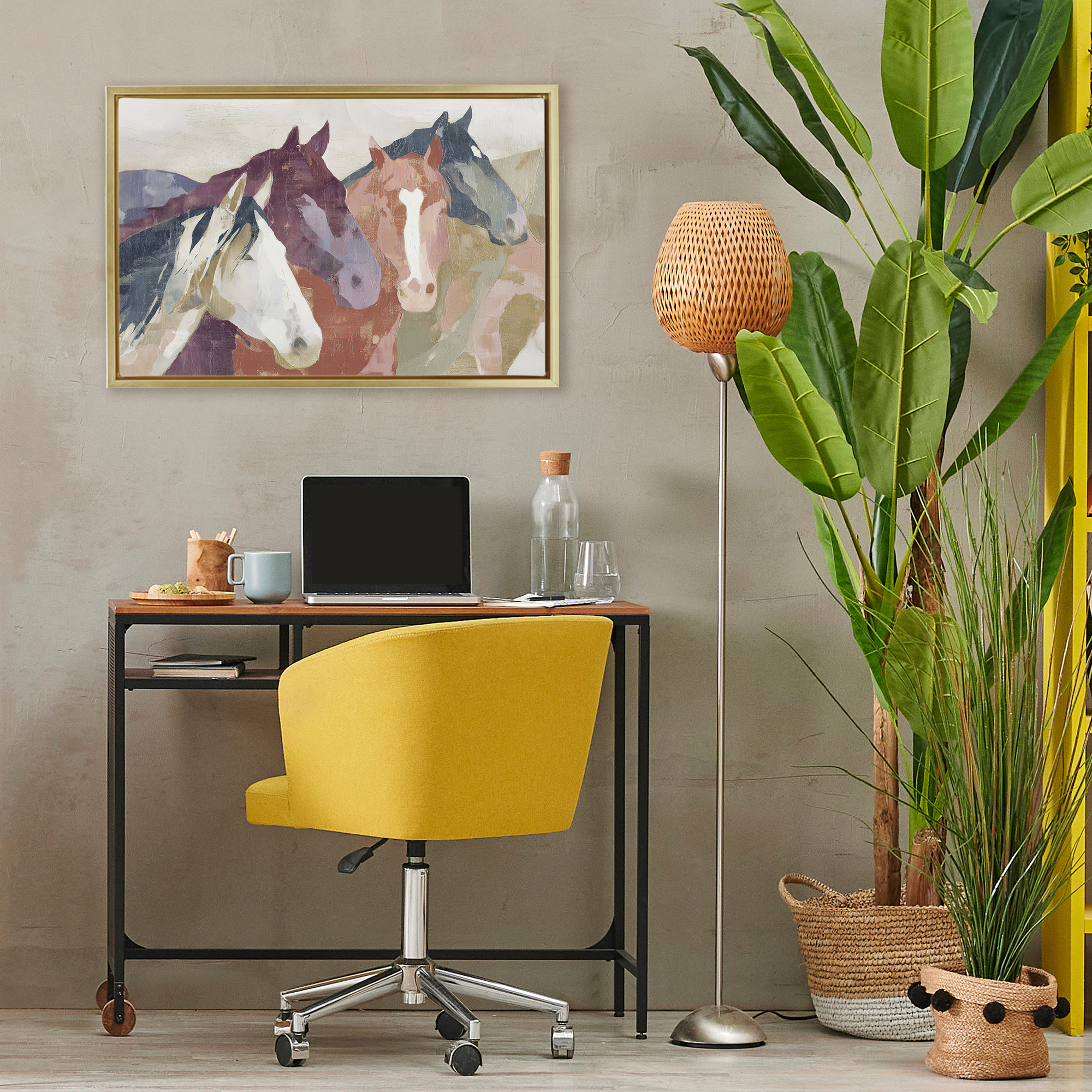 Stupell Industries Calm Horses Abstraction Gold Framed Floater Canvas Wall Art, design by Chromatic Storm Studio