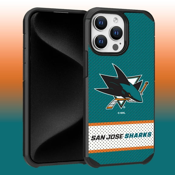 Apple iPhone 15 Pro Max (6.7) - NHL Licensed San Jose Sharks Team Logo on Jersey Textured Dual Layer Case