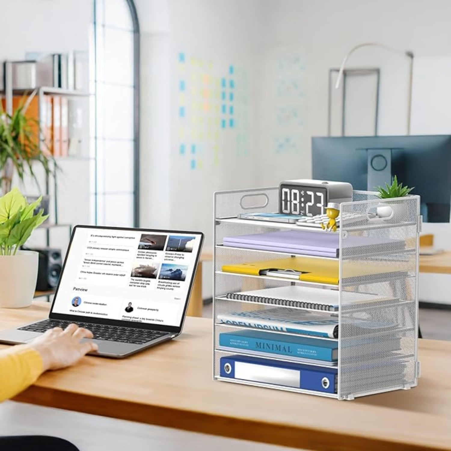 INTIGE 7 Tier Paper Organizer, Mesh Desktop File Holder with Handles for Office