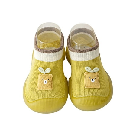 

Crocowalk Girls Boys Home Shoe First Walker Floor Sock Shoes Slip On Socks Baby Flats House Comfort Knit Upper Yellow 7.5C